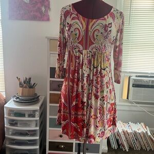 R & B, reborn, floral, paisley, empire waist, dress, xl